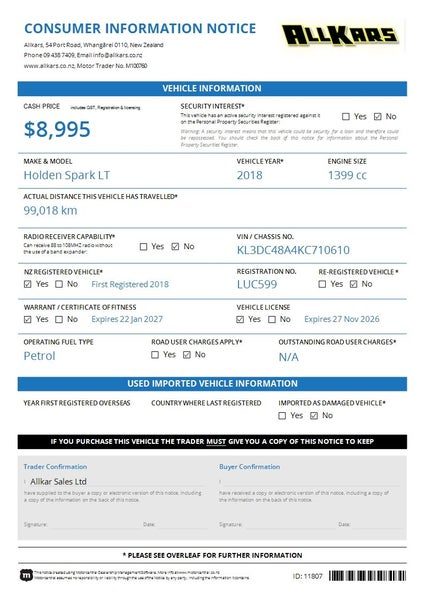 2018 Holden Spark LT